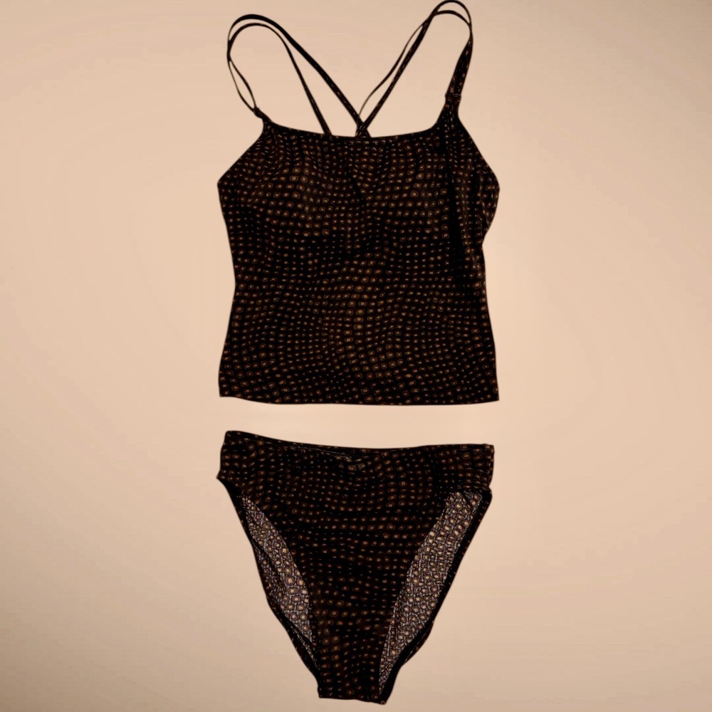 Women's Jantzen Brown & Black Pattern Criss Cross Back High-Waisted Tankini, 10